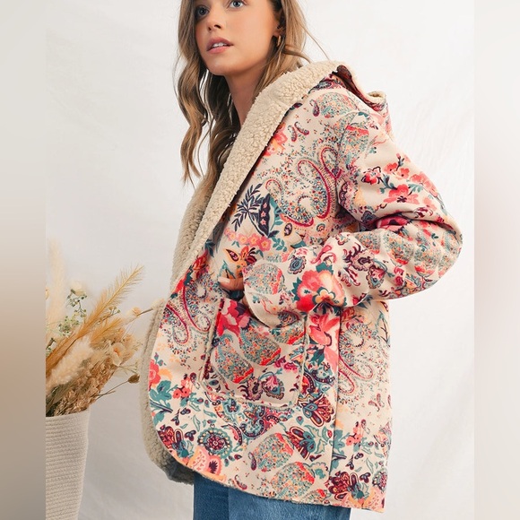 little daisy closet Jackets & Blazers - Vintage Paisley Floral Sherpa Lined Hooded Jacket